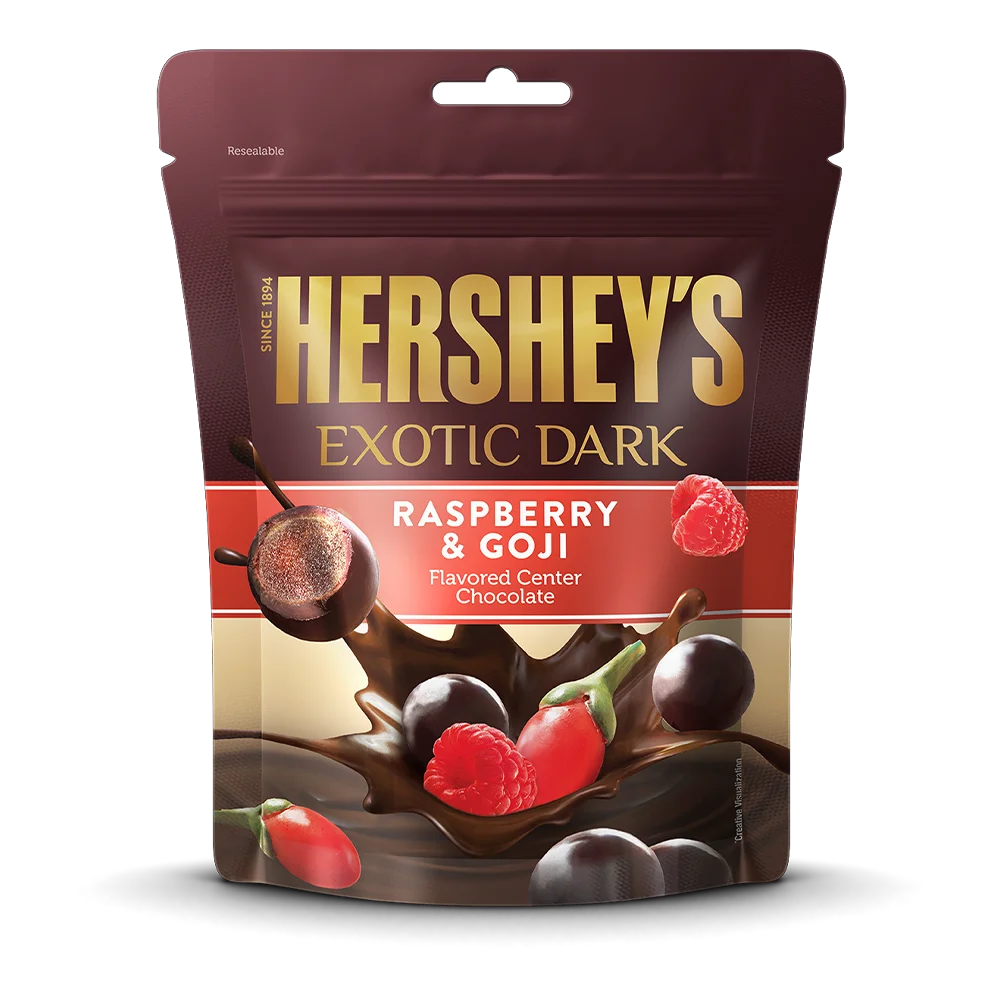 HERSHEY'S EXOTIC DARK RASBERRY & GOJI 100 GM.