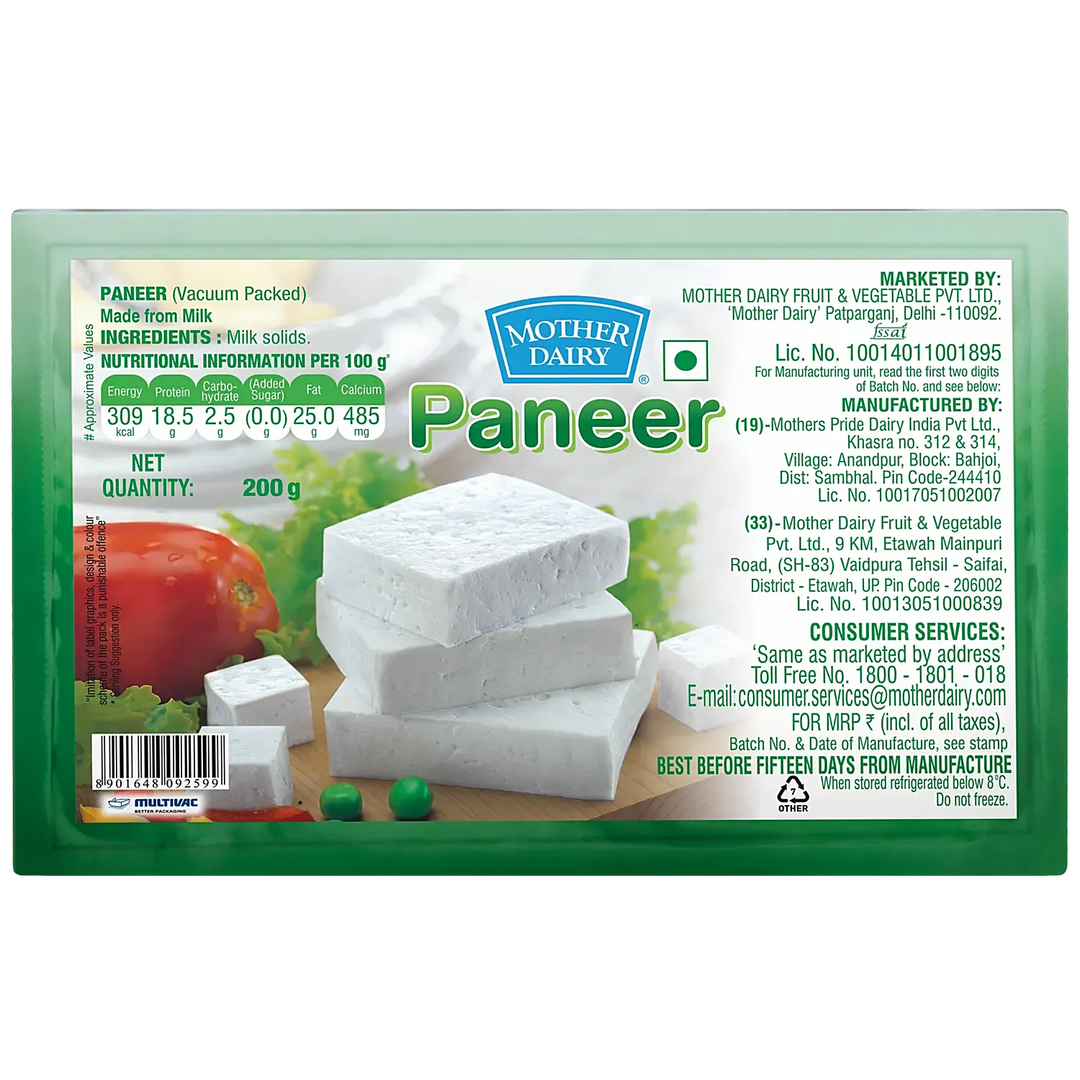 MOTHER DAIRY PANEER 200 GM.