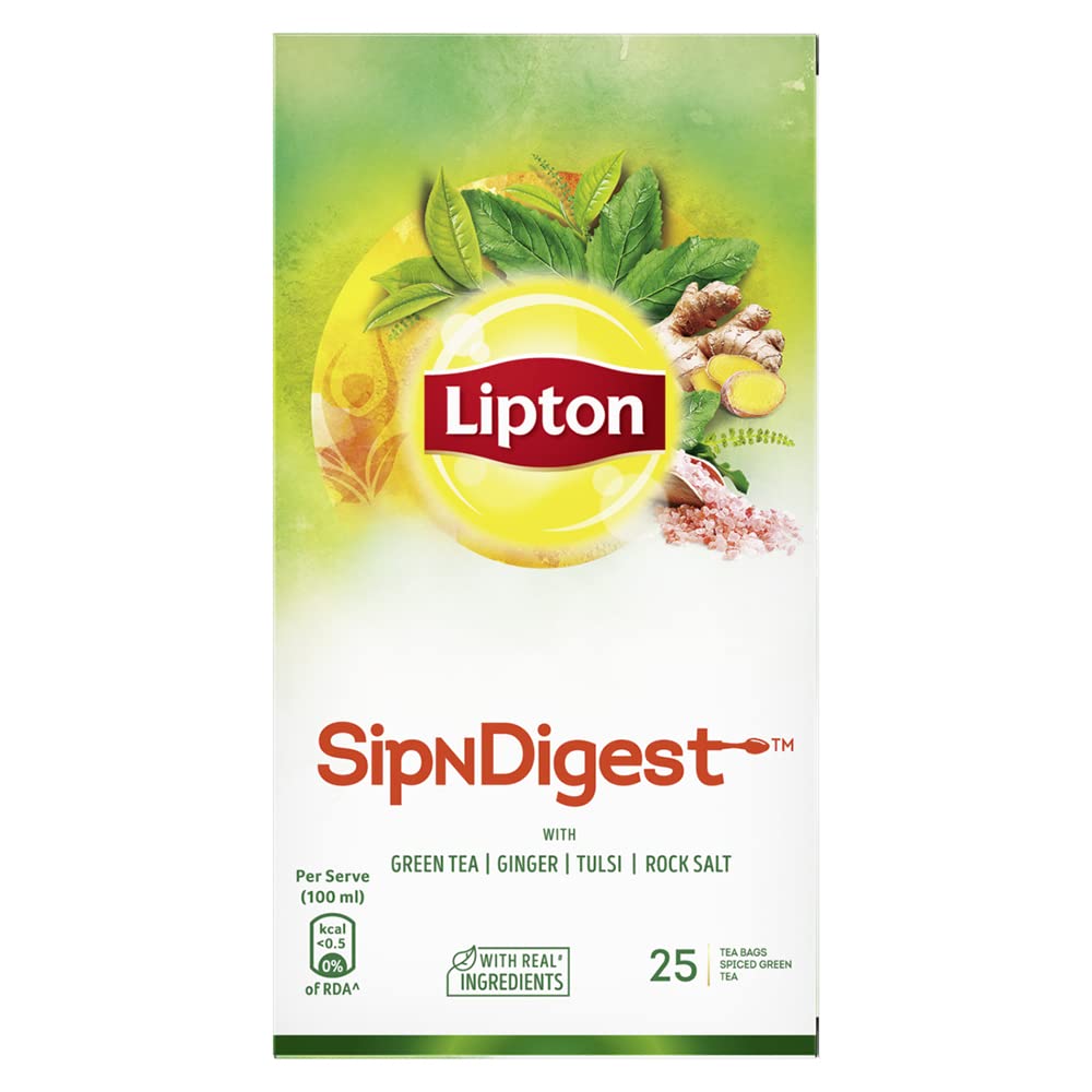 LIPTON TEA BAG SIPNDIGEST WITH GREEN TEA, GINER, TILSI & ROCKSALT 25 BAGS