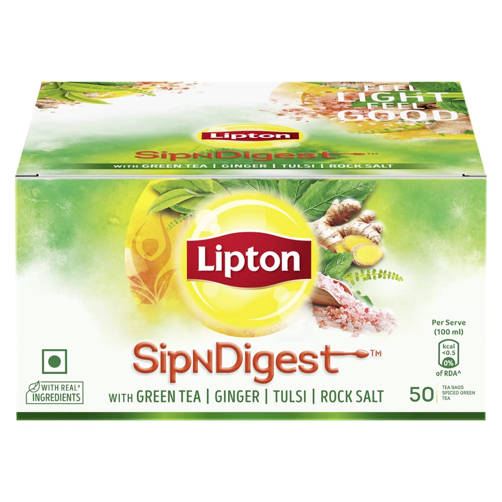 LIPTON SIPN DIGEST GREEN TEA GINER, TULSI, ROCK SALT 50 BAGS