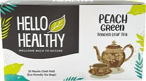 HELLO HEALTHY PEACH GREEN TENDER LEAF TEA 20 MUSLIN